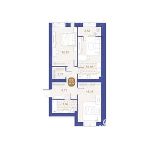 2-к квартира, вторичка, 70м2, 1/4 этаж