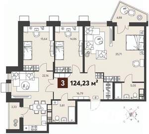 3-к квартира, вторичка, 124м2, 5/18 этаж