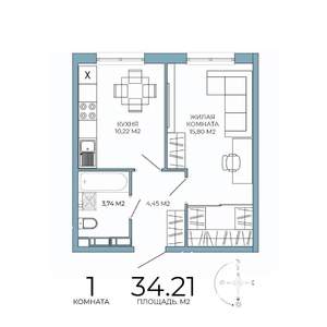 1-к квартира, строящийся дом, 34м2, 11/18 этаж