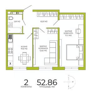 2-к квартира, вторичка, 53м2, 3/18 этаж