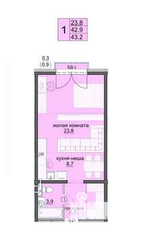 1-к квартира, вторичка, 43м2, 7/18 этаж