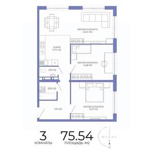 3-к квартира, строящийся дом, 76м2, 4/17 этаж