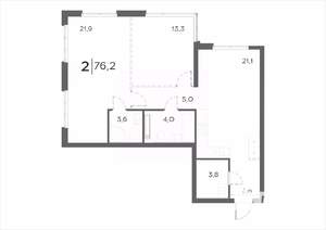 2-к квартира, вторичка, 76м2, 9/21 этаж