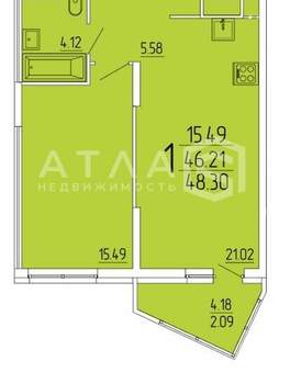 1-к квартира, вторичка, 43м2, 2/17 этаж