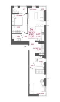 3-к квартира, вторичка, 71м2, 12/16 этаж