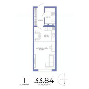 1-к квартира, строящийся дом, 34м2, 16/17 этаж