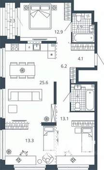 3-к квартира, вторичка, 85м2, 12/24 этаж