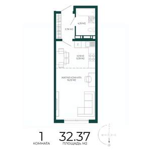 1-к квартира, строящийся дом, 32м2, 14/17 этаж