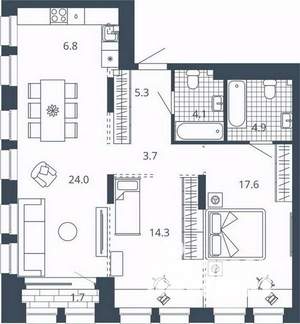 2-к квартира, вторичка, 82м2, 5/24 этаж