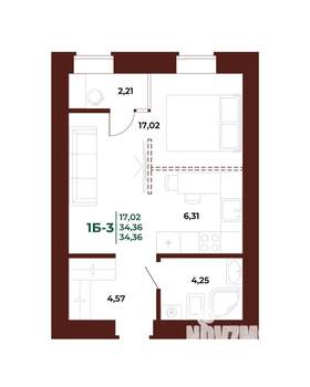 1-к квартира, вторичка, 34м2, 12/17 этаж