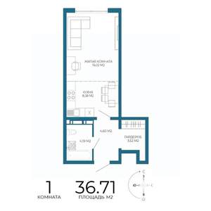 1-к квартира, строящийся дом, 37м2, 10/17 этаж
