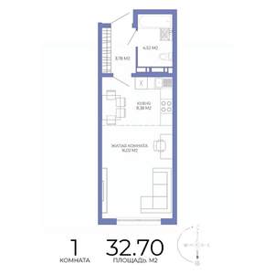 1-к квартира, строящийся дом, 33м2, 16/17 этаж