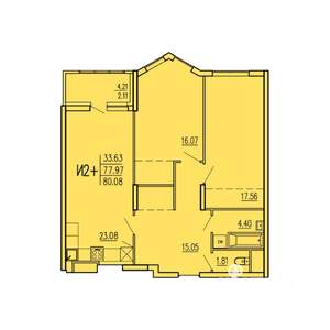 2-к квартира, вторичка, 80м2, 2/17 этаж