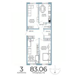 3-к квартира, вторичка, 83м2, 8/18 этаж
