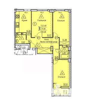 3-к квартира, строящийся дом, 73м2, 2/18 этаж