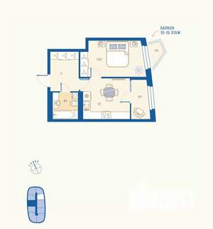 1-к квартира, вторичка, 41м2, 6/16 этаж