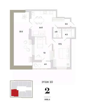 2-к квартира, вторичка, 86м2, 10/24 этаж