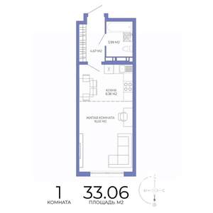 1-к квартира, строящийся дом, 33м2, 17/17 этаж