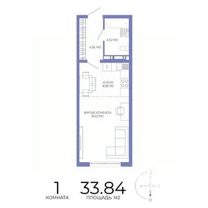 1-к квартира, строящийся дом, 34м2, 14/17 этаж