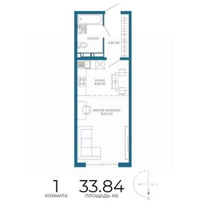 1-к квартира, строящийся дом, 34м2, 9/17 этаж