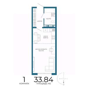 1-к квартира, вторичка, 34м2, 13/17 этаж