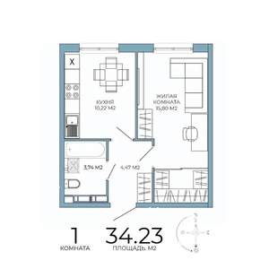 1-к квартира, строящийся дом, 34м2, 12/18 этаж