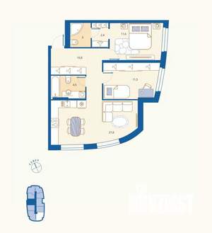 2-к квартира, вторичка, 65м2, 2/16 этаж