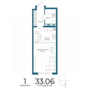 1-к квартира, вторичка, 33м2, 13/17 этаж