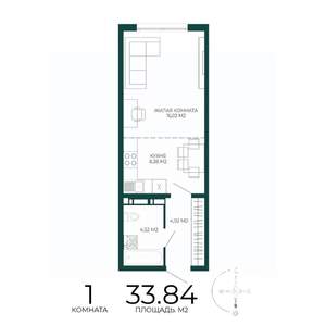 1-к квартира, вторичка, 34м2, 17/17 этаж