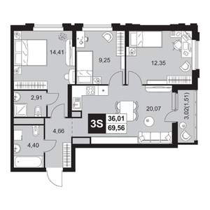 4-к квартира, вторичка, 70м2, 14/20 этаж