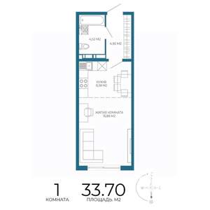 1-к квартира, строящийся дом, 34м2, 5/17 этаж