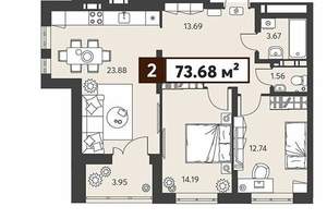 2-к квартира, строящийся дом, 74м2, 3/18 этаж