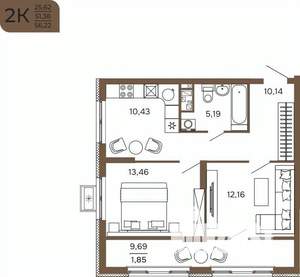 2-к квартира, вторичка, 56м2, 5/17 этаж
