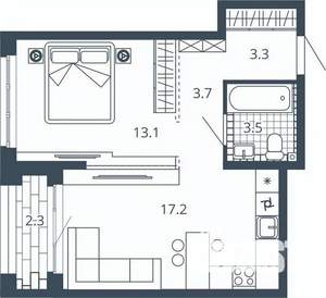 1-к квартира, вторичка, 43м2, 18/23 этаж