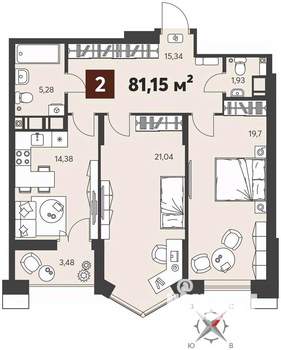 2-к квартира, вторичка, 81м2, 6/18 этаж