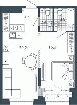 1-к квартира, вторичка, 50м2, 10/24 этаж