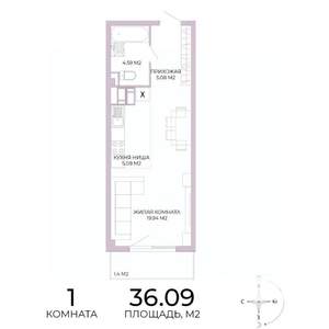 1-к квартира, вторичка, 36м2, 5/17 этаж