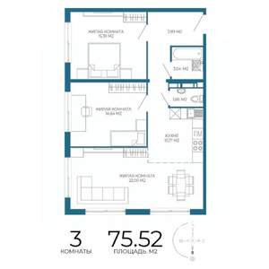 3-к квартира, строящийся дом, 76м2, 4/17 этаж