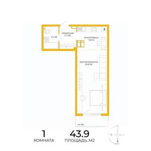 1-к квартира, вторичка, 44м2, 6/17 этаж