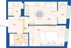 1-к квартира, вторичка, 46м2, 9/16 этаж