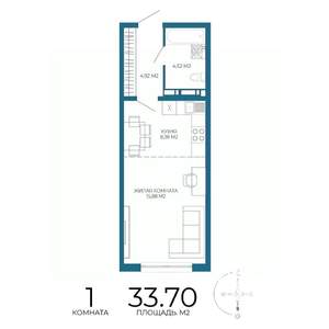 1-к квартира, строящийся дом, 34м2, 3/17 этаж