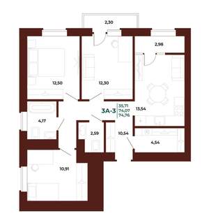 3-к квартира, вторичка, 75м2, 14/17 этаж