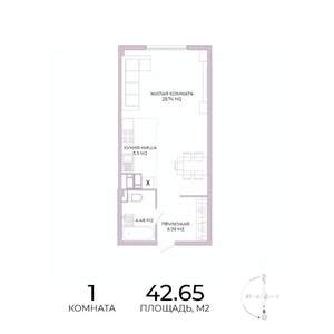 1-к квартира, строящийся дом, 43м2, 5/17 этаж