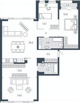 3-к квартира, вторичка, 121м2, 8/23 этаж