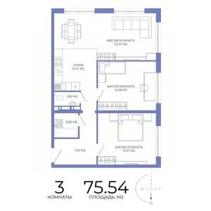 3-к квартира, строящийся дом, 76м2, 4/17 этаж