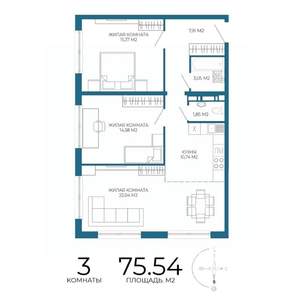 3-к квартира, строящийся дом, 76м2, 3/17 этаж