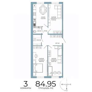 3-к квартира, строящийся дом, 85м2, 13/18 этаж