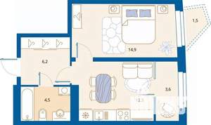 1-к квартира, вторичка, 43м2, 10/16 этаж