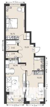 2-к квартира, строящийся дом, 75м2, 2/18 этаж