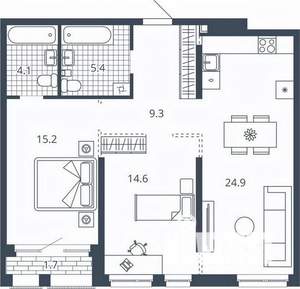 2-к квартира, вторичка, 74м2, 11/23 этаж